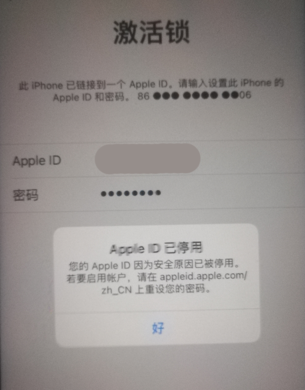 罗平苹果手机维修分享iPhone 12 出现提示“Apple ID 已停用”怎么办 